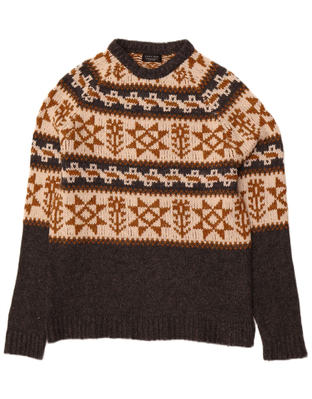 Maglione girocollo da uomo Zara in acrilico Fair Isle grigio medio
