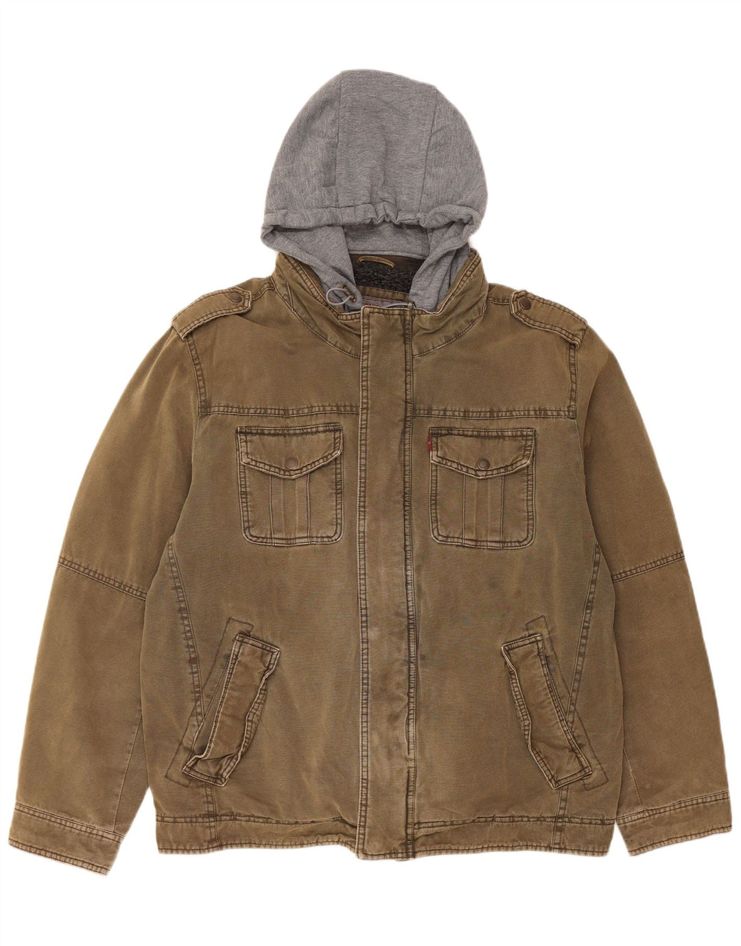 LEVI'S Giacca militare in denim sherpa con cappuccio da uomo UK 42 XL Cotone kaki