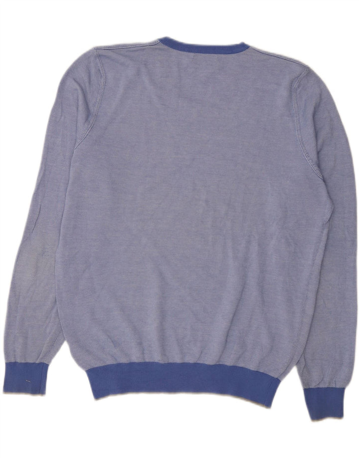 Massimo Dutti Maglione da uomo con scollo a V grande in cotone blu