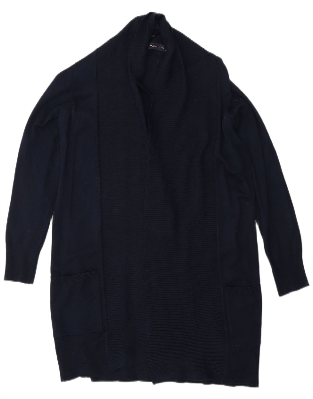 MARKS & SPENCER Maglione cardigan aperto lungo da donna UK 6 XS Blu navy
