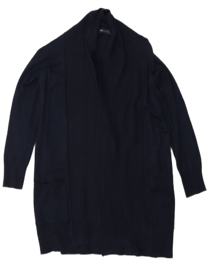 MARKS & SPENCER Maglione cardigan aperto lungo da donna UK 6 XS Blu navy