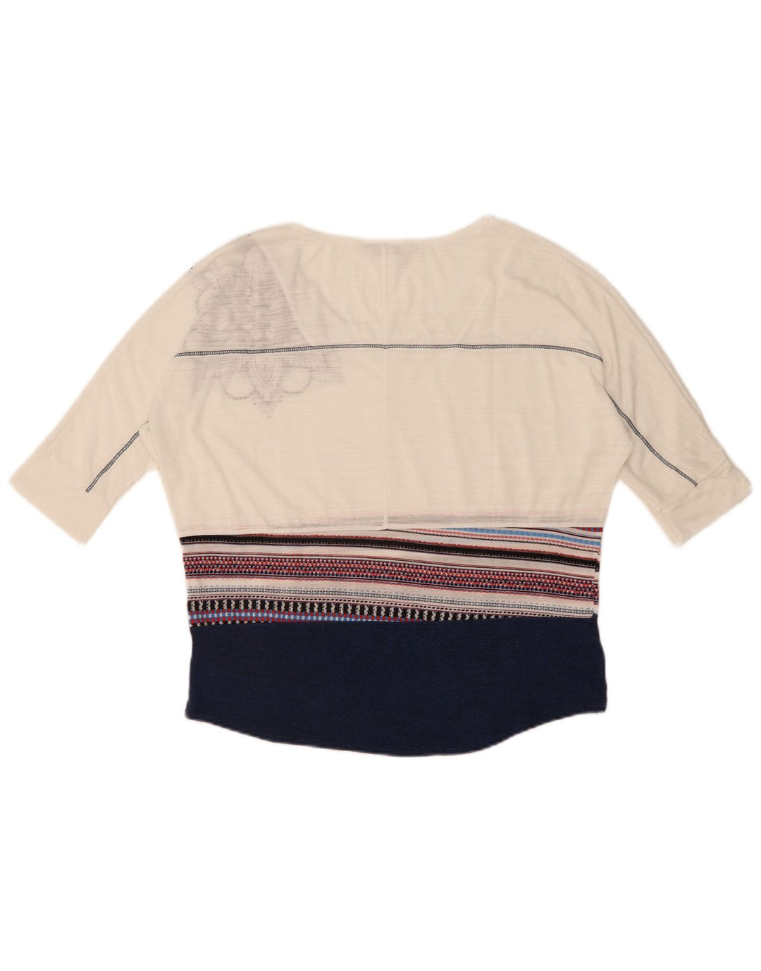 Desigual Womens Graphic Top manica 3/4 UK 10 Small White Colourblock