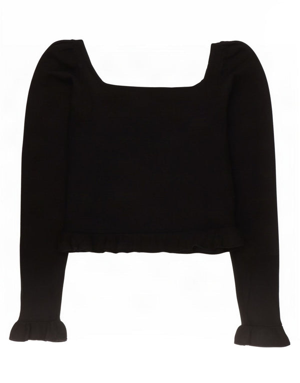 Camicetta corta a maniche lunghe da donna Zara UK 10 piccola viscosa nera