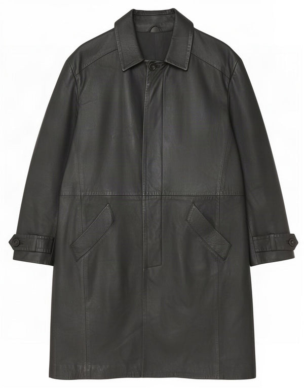 Cappotto in pelle vintage da uomo UK 42 XL Nero