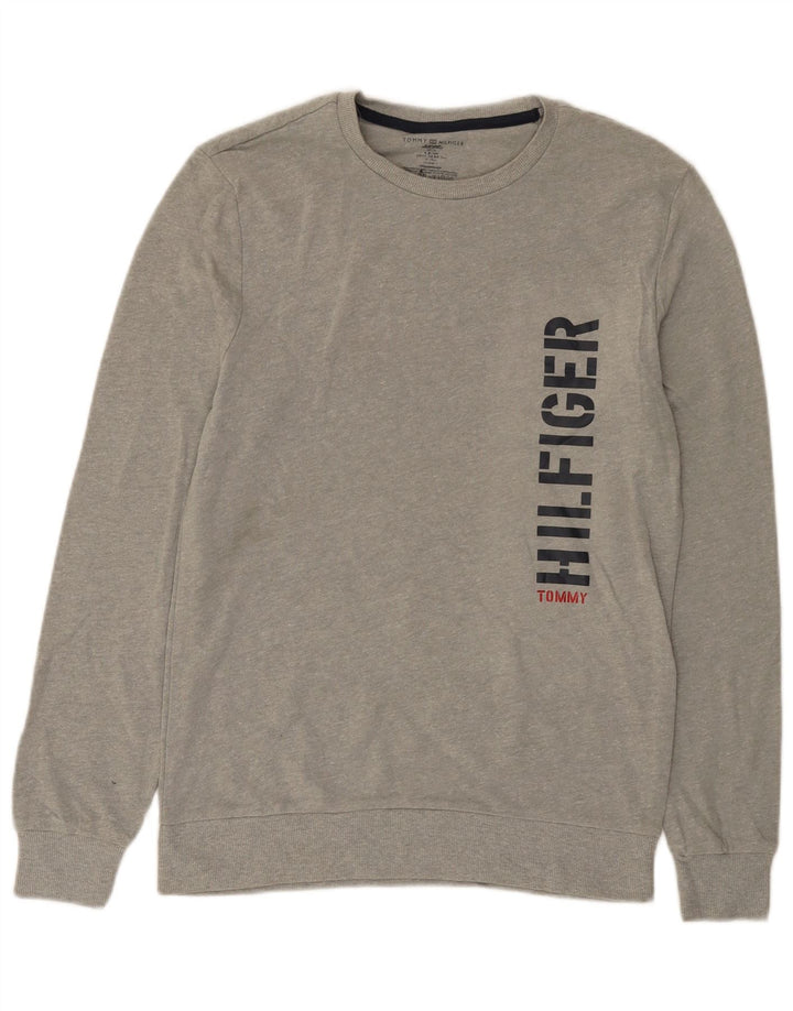 TOMMY HILFIGER Felpa grafica da uomo Maglione piccolo cotone grigio