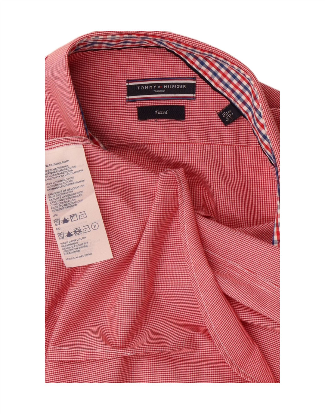 TOMMY HILFIGER Mens Fitted Shirt Size 42 16 1/2 Large Red Houndstooth Vintage Tommy Hilfiger and Second-Hand Tommy Hilfiger from Messina Hembry 