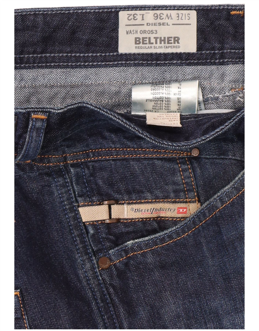 DIESEL Jeans da uomo Belther slim fit affusolati vestibilità regolare W36 L32 Blu Navy