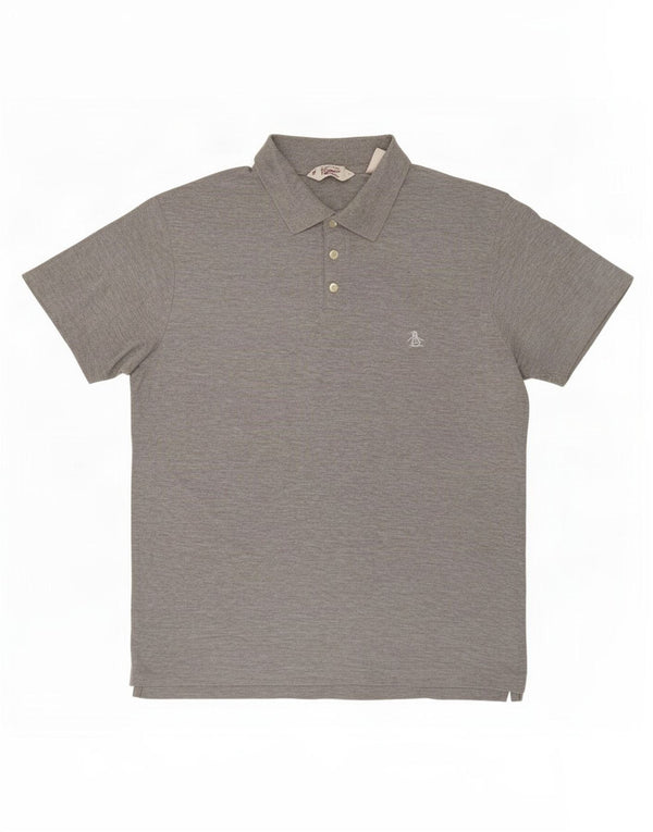 Polo da uomo Penguin Heritage slim fit, grande, in cotone grigio screziato