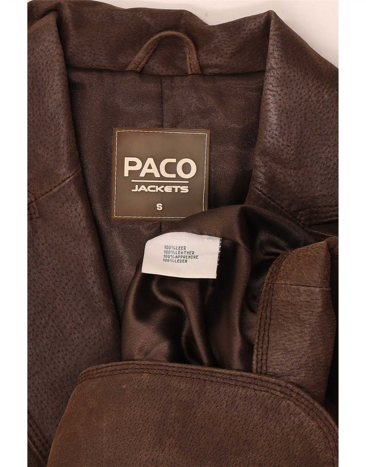 Giacca blazer in pelle da donna a 2 bottoni Paco UK 10 piccola marrone