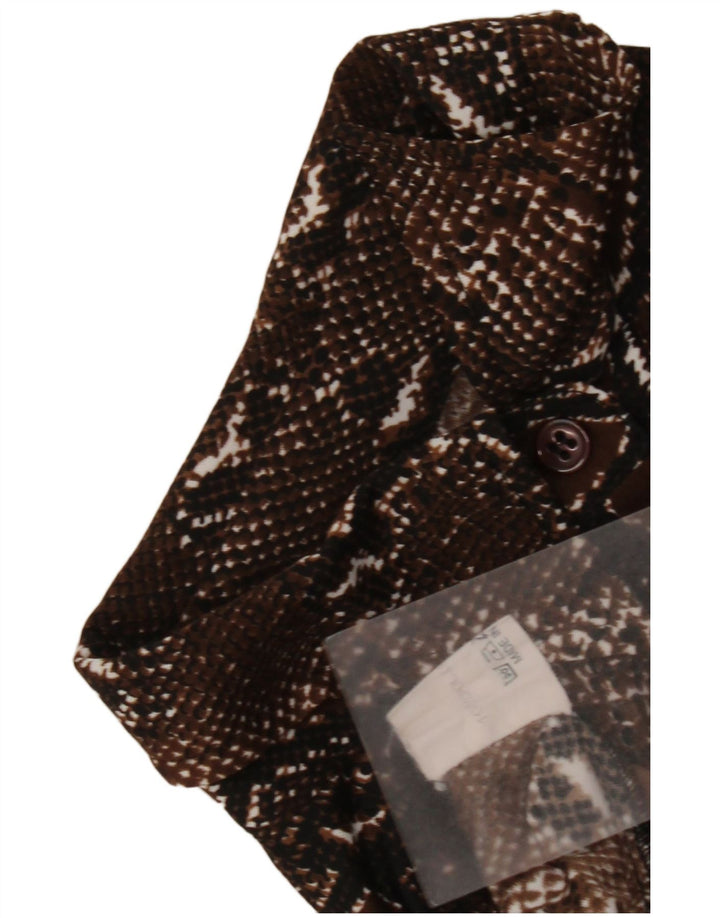 Camicetta da donna vintage UK 12 Poliestere con stampa animalier marrone medio