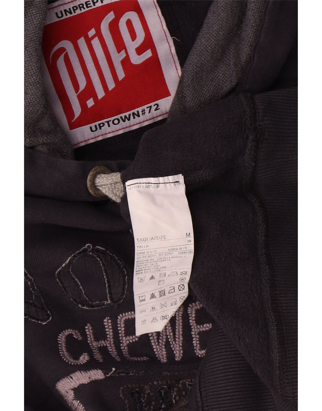 Felpa con cappuccio grafica da uomo Playlife, cotone medio blu navy