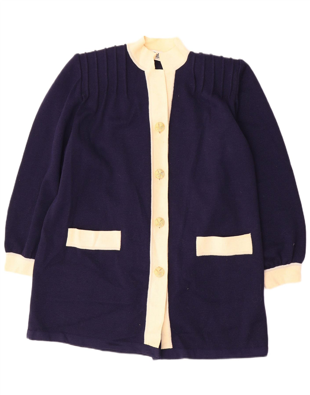 Maglione cardigan oversize lungo da donna vintage IT 46 grande blu navy