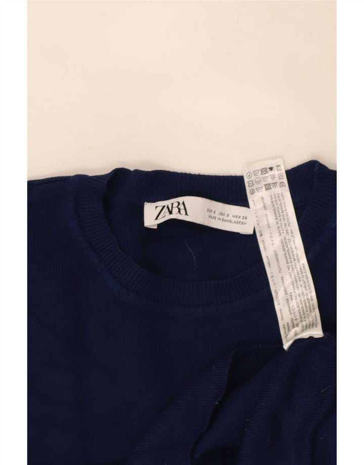 Top corto da donna Zara a maniche lunghe UK 8 Small in viscosa blu navy
