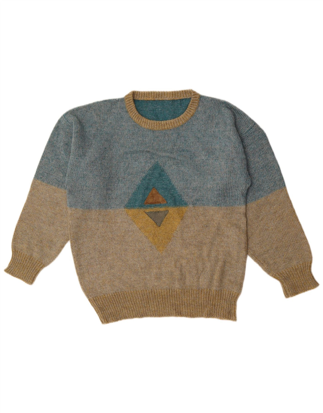 Maglione maglione girocollo con grafica vintage da uomo color block blu medio