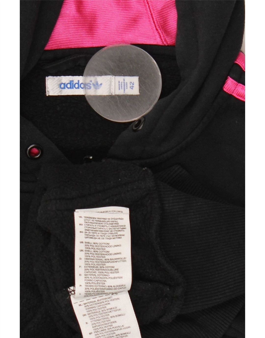 Maglione con cappuccio e zip grafica da donna Adidas EU 42 cotone nero medio