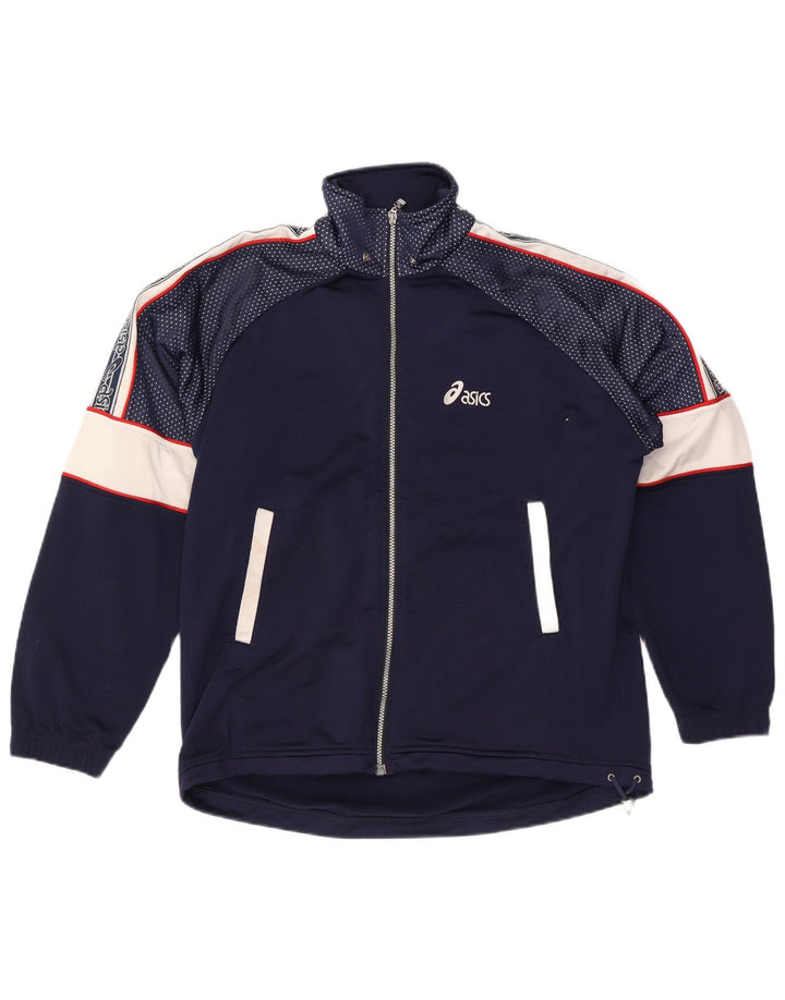 Giacca da tuta da uomo Asics UK 40 Large Blu Navy Colourblock Poliestere
