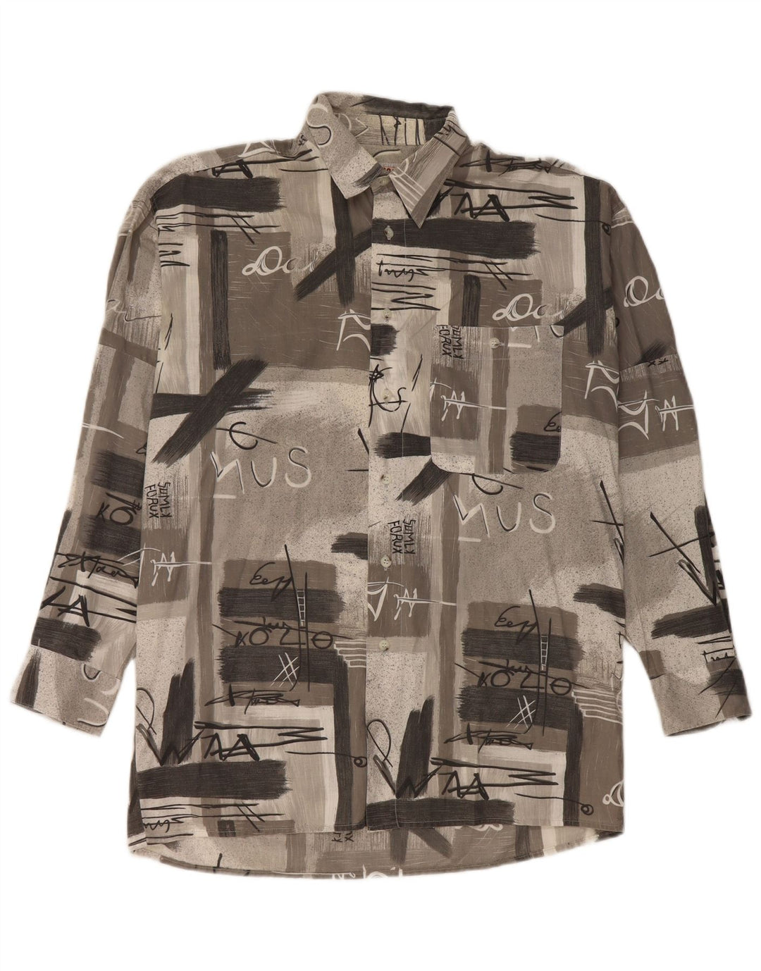 Camicia grafica da uomo vintage grande patchwork grigio