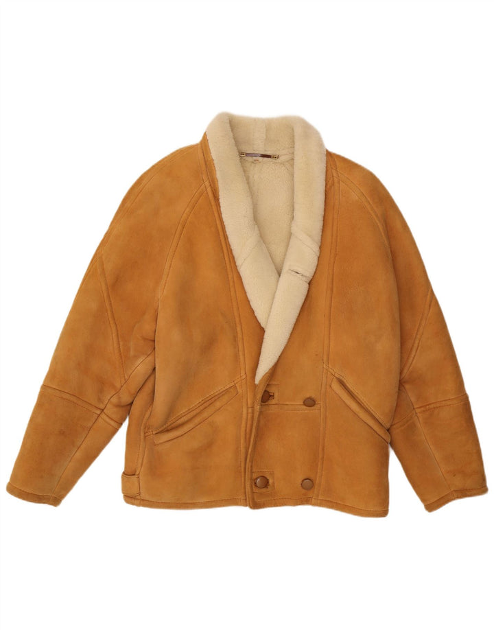 Giacca vintage in montone doppio petto da uomo UK 42 XL Beige