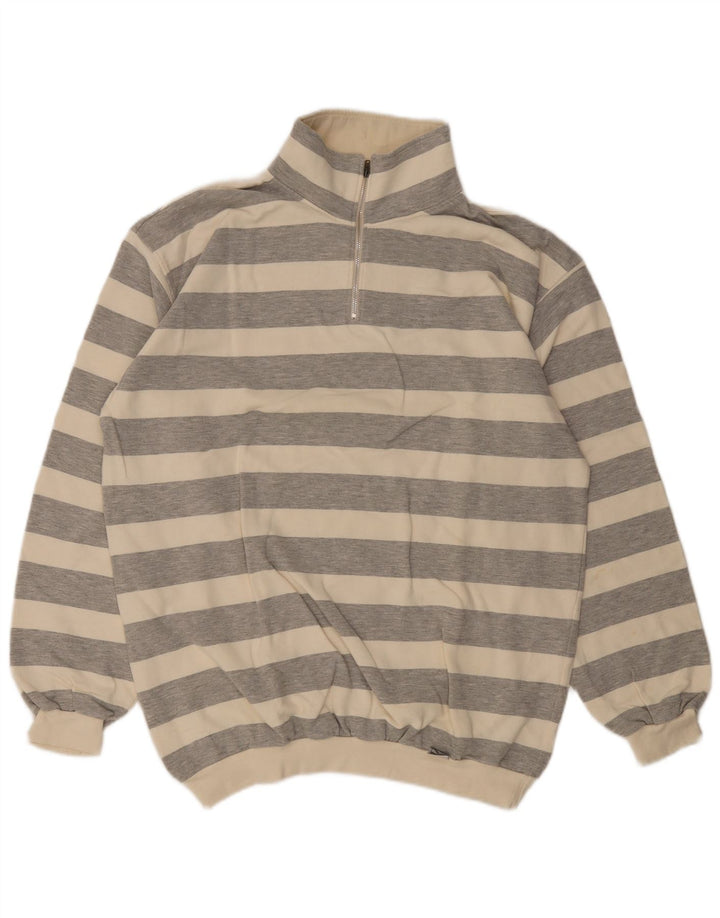 Trigema Felpa da uomo con zip e collo maglione XL in cotone a righe grigie