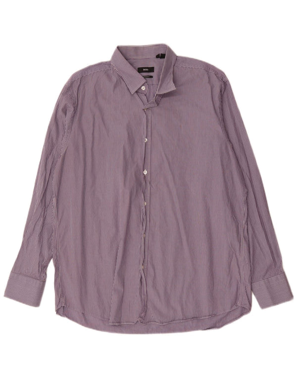 Hugo Boss Camicia da uomo vestibilità regolare taglia 17 1/2 XL Gessato viola