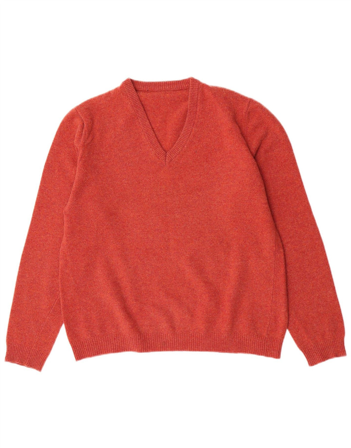 Maglione maglione vintage da donna con scollo a V UK 12 Lana merino rosa medio