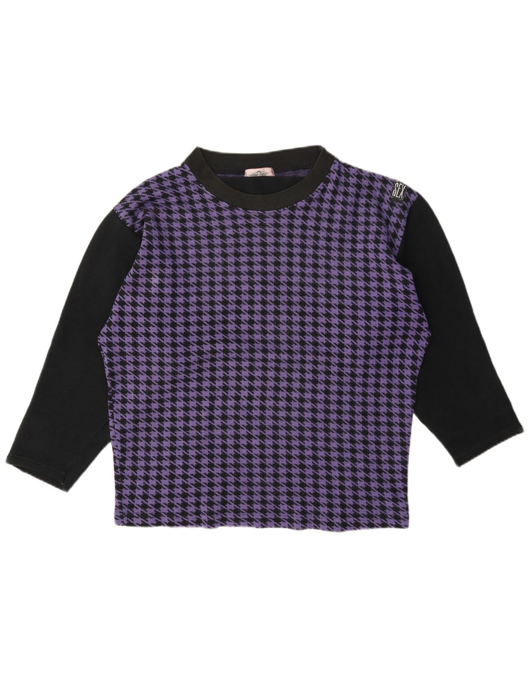 Top da palestra da donna a maniche lunghe UK 14 pied de poule viola medio