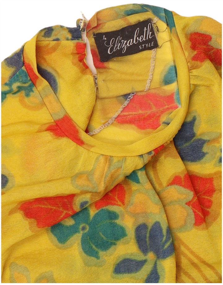 VINTAGE Womens Long Sleeve Blouse Top US 4 Small Yellow Floral