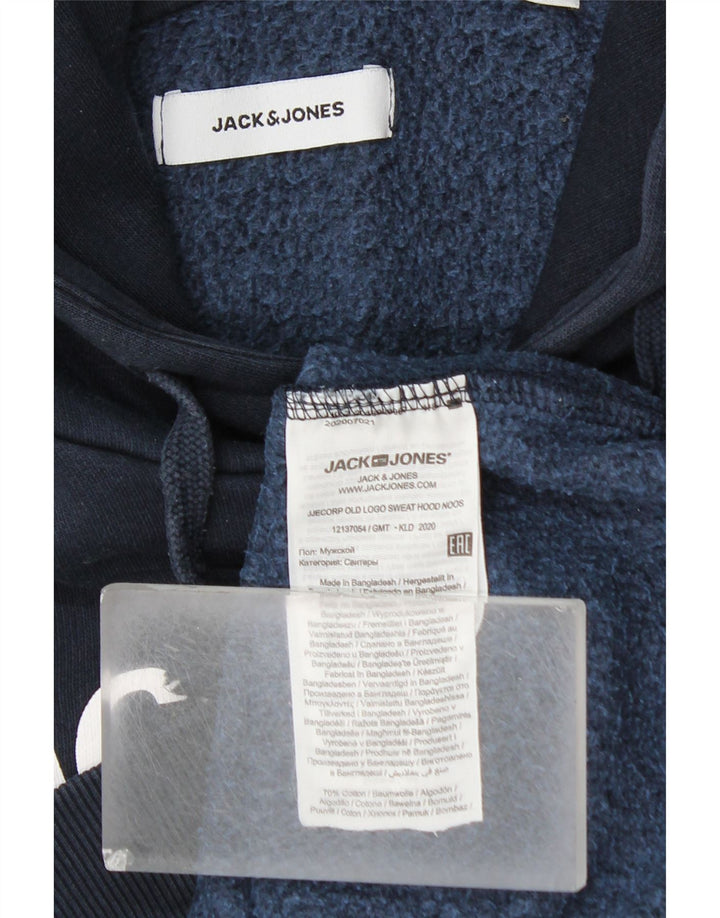 JACK & JONES Felpa con cappuccio grafica da uomo in cotone medio blu navy