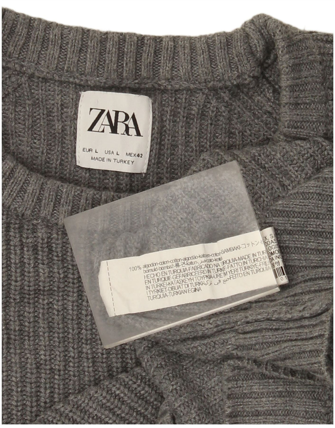 Maglione maglione girocollo da uomo Zara grande in cotone grigio