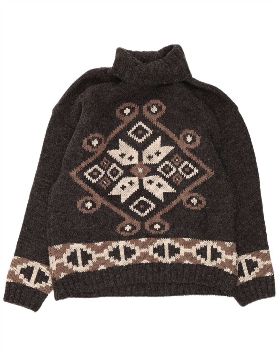 Maglione maglione a collo alto da donna Kaos UK 14 Lana geometrica grigia grande