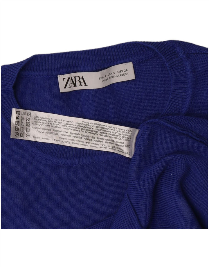 Top corto da donna Zara a maniche lunghe UK 8 piccolo in viscosa blu