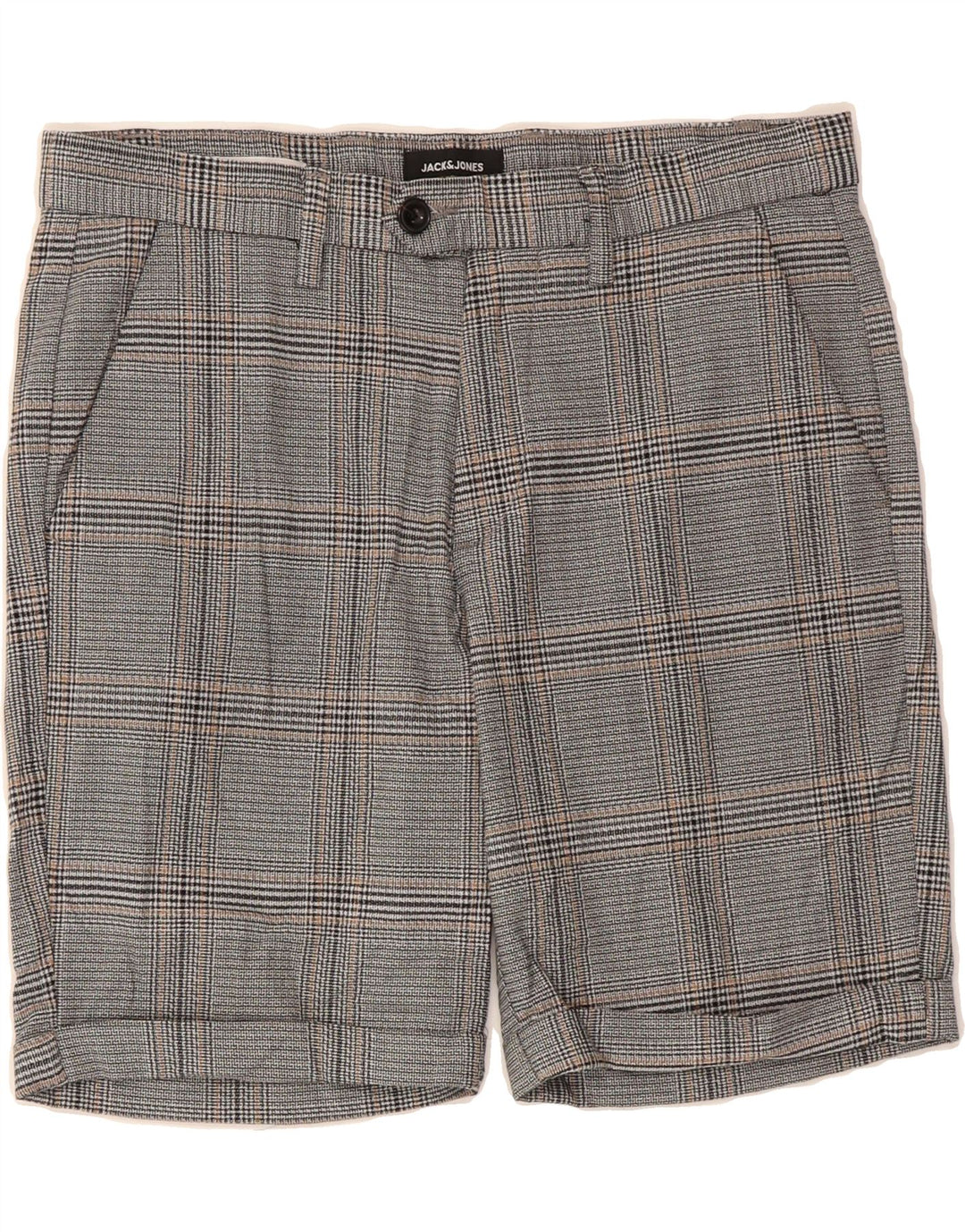 JACK & JONES Mens Regular Chino Shorts Medium W32 Grey Check Polyester Vintage Jack & Jones and Second-Hand Jack & Jones from Messina Hembry 