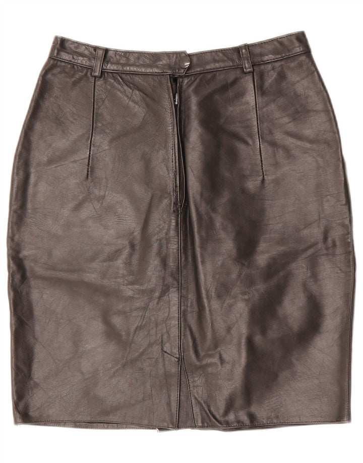 Gonna tubino in pelle vintage da donna W26 piccola nera