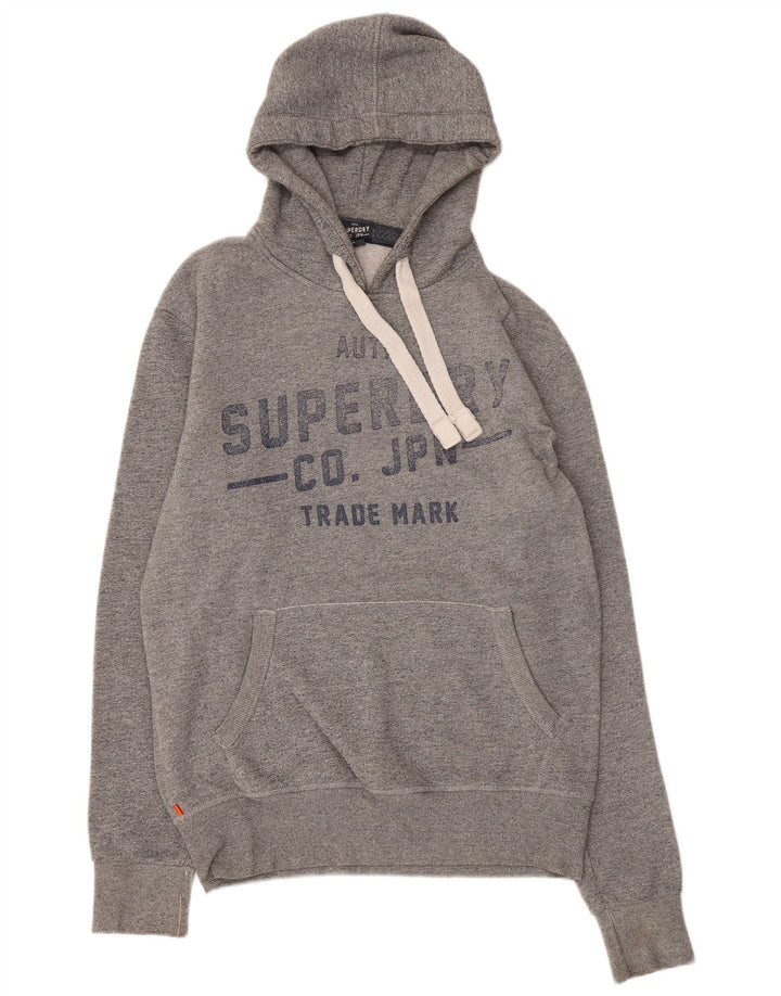 SUPERDRY Mens Graphic Hoodie Jumper Medium Blue Flecked Cotton