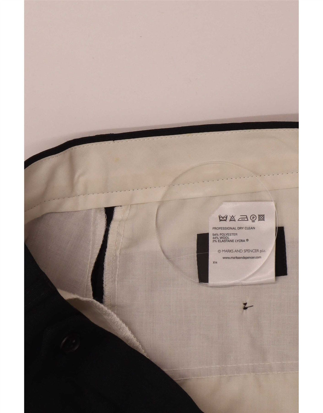 Pantaloni da abito con pegging da uomo Marks & Spencer W34 L33 poliestere blu navy