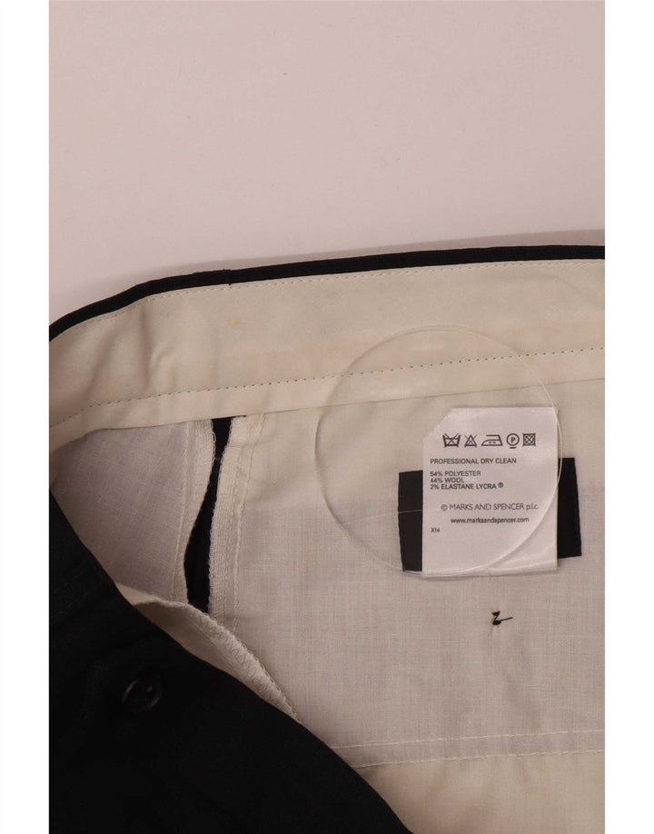 Pantaloni da abito con pegging da uomo Marks & Spencer W34 L33 poliestere blu navy