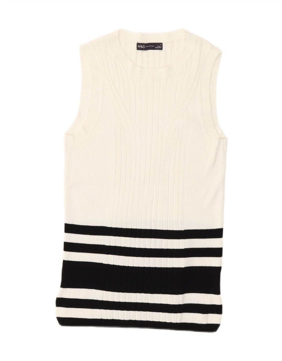 Canotta da donna Marks & Spencer UK 12 Viscosa a righe bianche medie
