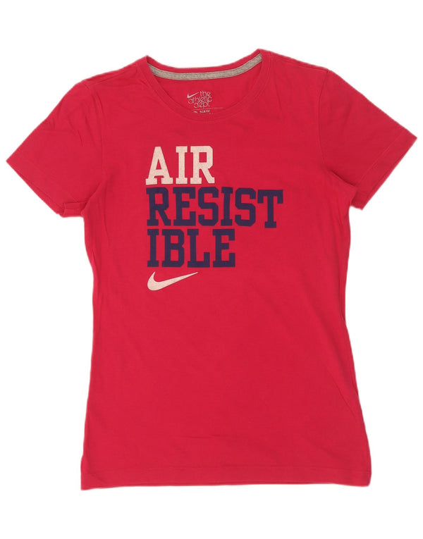 T-shirt grafica Nike da donna slim fit, taglia UK 12, cotone rosa medio