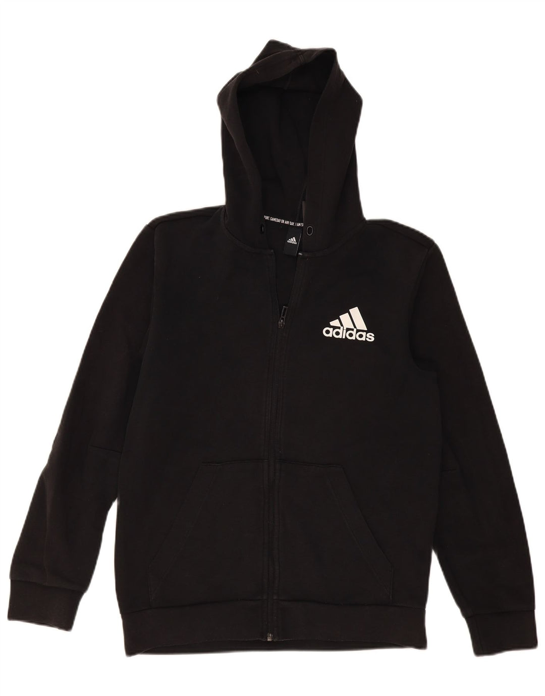Maglione con cappuccio e zip grafica da uomo Adidas in cotone nero medio