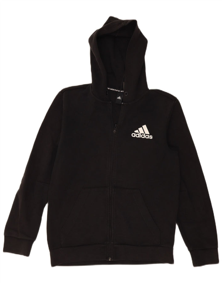 Maglione con cappuccio e zip grafica da uomo Adidas in cotone nero medio