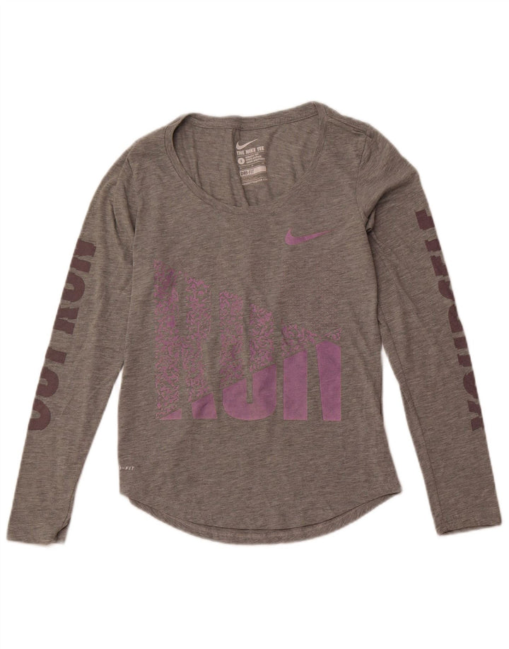 Top grafico NIKE da donna a maniche lunghe UK 10 piccolo poliestere grigio