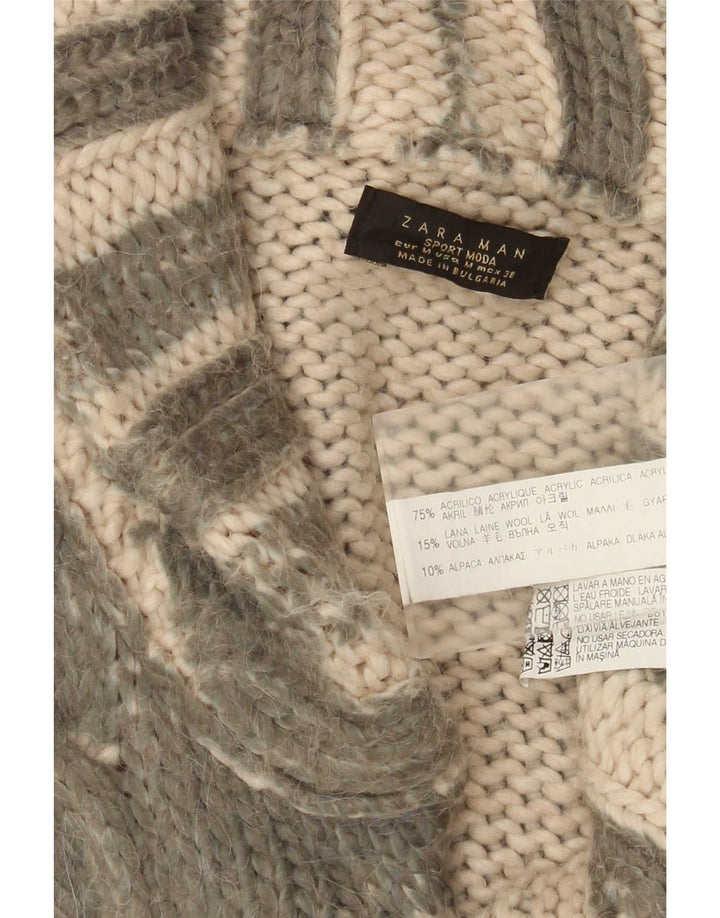 Maglione cardigan da uomo Zara acrilico a righe kaki medio