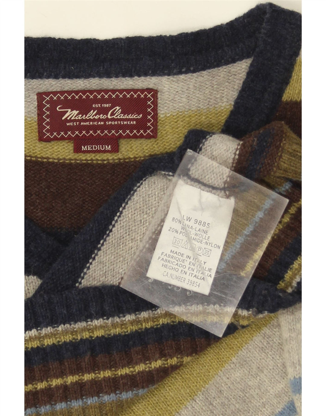 Maglione Marlboro Classics Uomo a V Taglia Media Multicolore a Righe