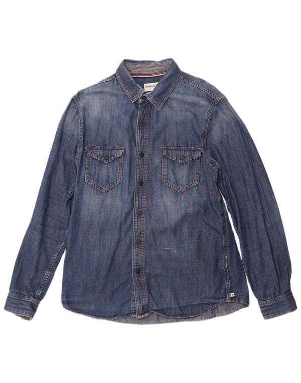 Timberland Camicia da uomo slim fit in denim di grandi dimensioni in cotone blu