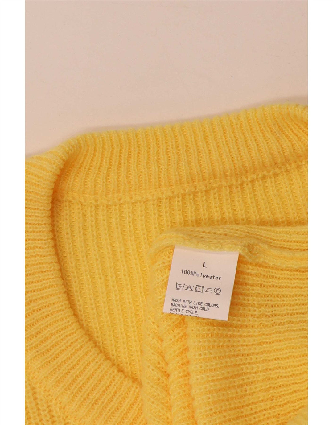 Maglione maglione vintage da donna con scollo a V UK 16 grande poliestere giallo