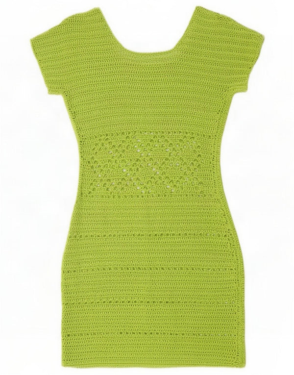 Vintage Womens Short Sleeves Jumper Dress UK 8 Small Green