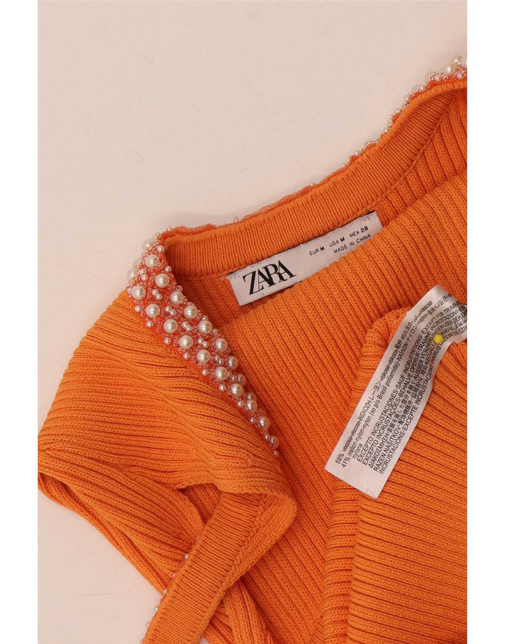Canottiera slim fit da donna Zara UK 14 Viscosa arancione media