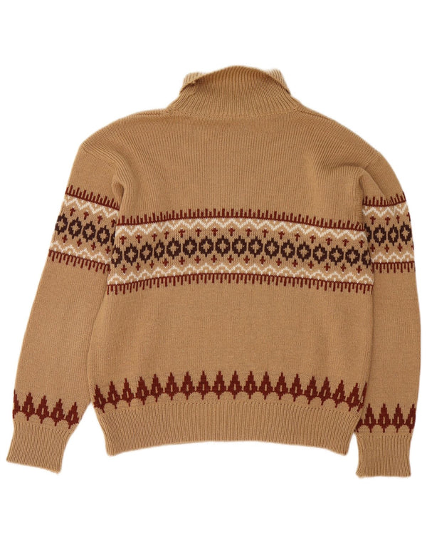 Maglione maglione vintage da donna con collo alto UK 14 Marrone medio Fair Isle