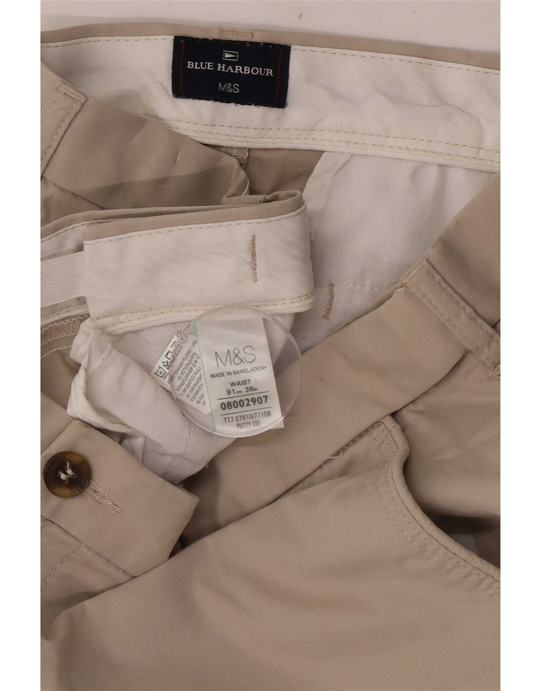 Pantaloncini chino da uomo Marks & Spencer blu Harbour W36 grandi cotone beige