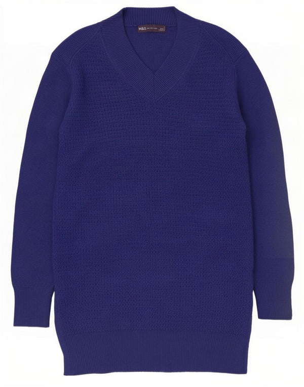 Maglione maglione con scollo a V lungo da donna Marks & Spencer UK 10 piccolo blu navy